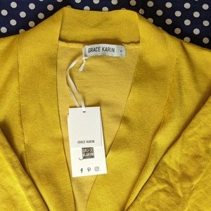 Women's 3/4 Sleeve Cardigan Knit Sweaters Cropped Open Front Shrug - Mustard